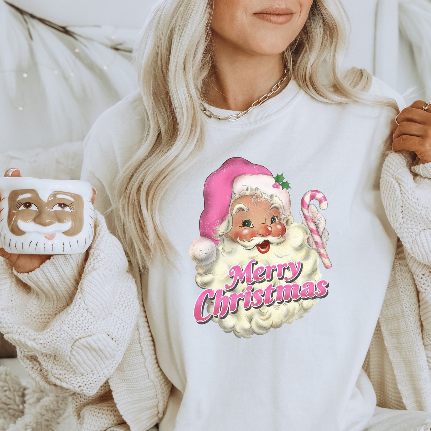 Pink Merry Christmas Santa with Candy Cane