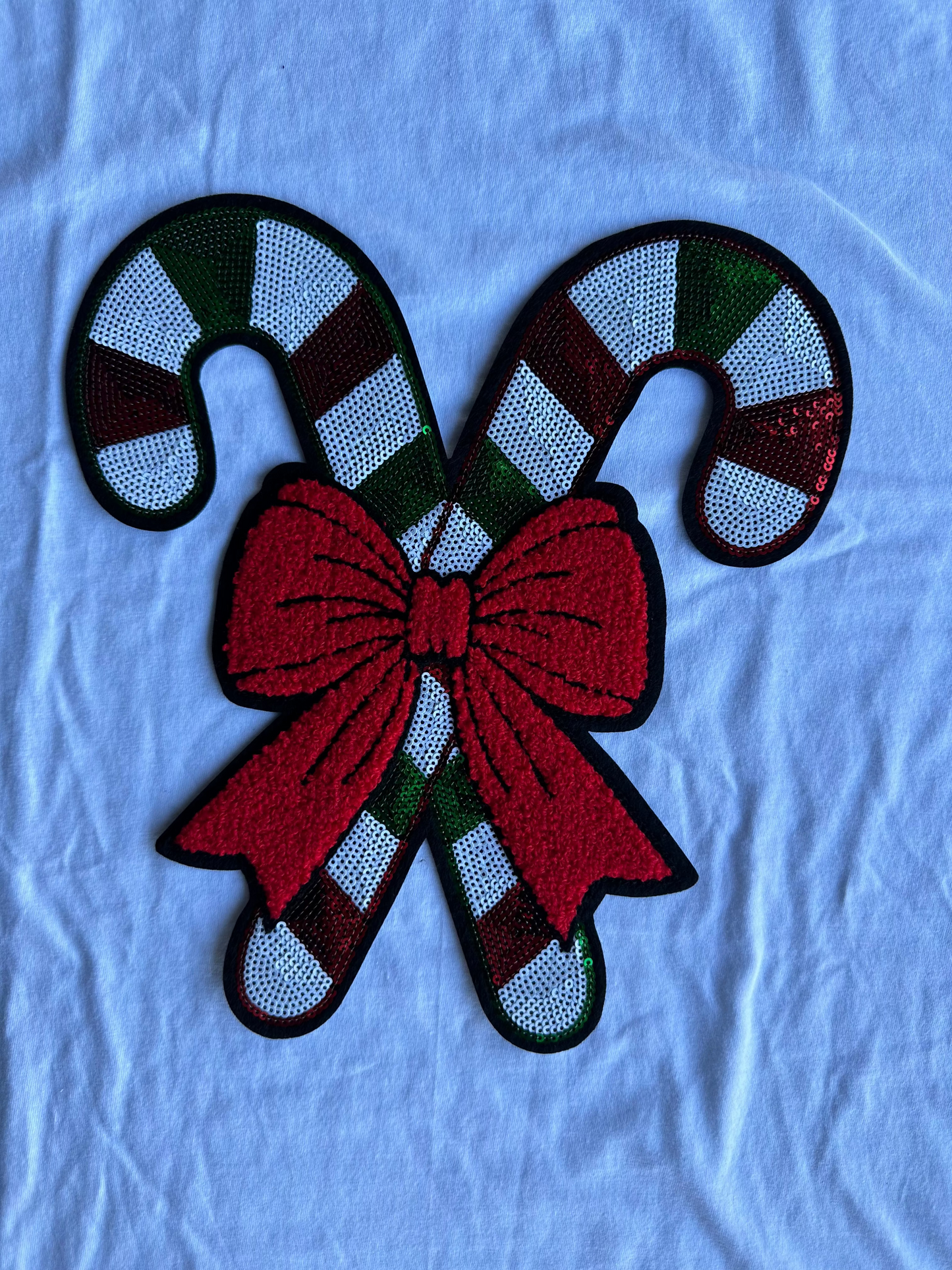 Candy Cane Sequin Patch with Chenille Bow