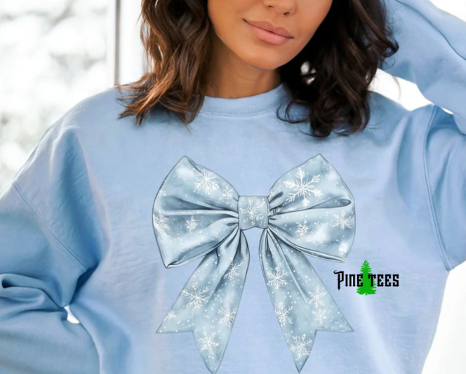 Blue Bow with White Snowflakes