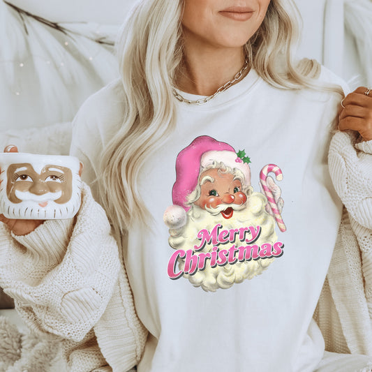 Pink Merry Christmas Santa with Candy Cane