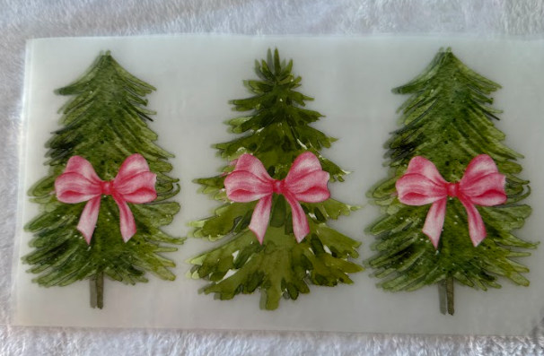 Three Watercolor Trees with Pink Bows