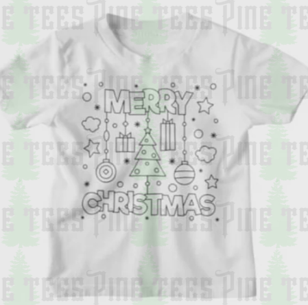 Kid's Coloring Tee with Merry Christmas Tree and Gifts - available for pickup or to ship on or before 11/15