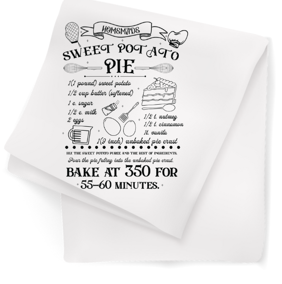 Tea Towel with Sweet Potato Pie Recipe