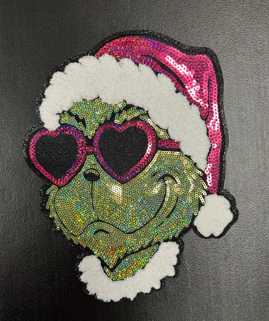 Heart Glasses Grinchy Sequin Patch