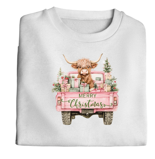 Pink Truck Highland Cow Christmas
