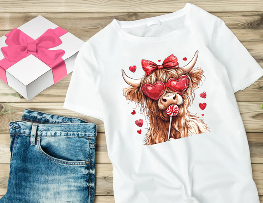 Valentine's - Hyland Cow with Heart Glasses and Sucker