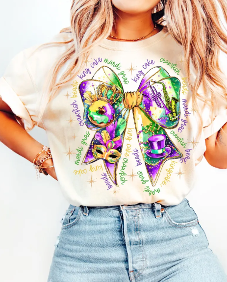 Mardi Gras - Mardi Gras Bow with words