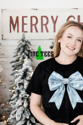 Blue Bow with White Snowflakes